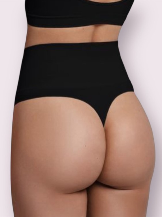 Majtki damskie wysoki stan Stringi - czarne 1.jpg